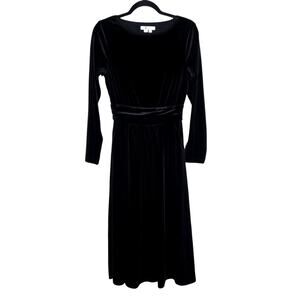 Boden Womens Black Velvet Midi Dress 12 Elegant Holiday Cocktail Partywear Glam